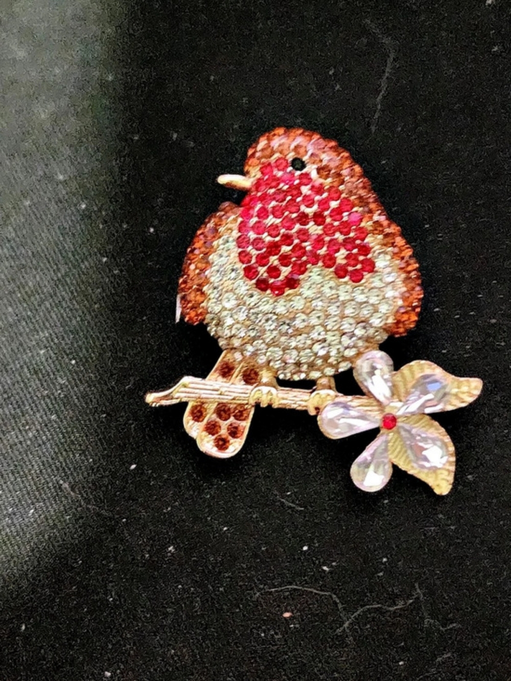Bird Brooch in Red & Gold
